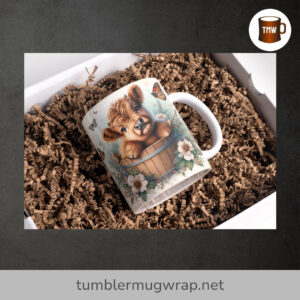3D Baby Highland Cow Mug Wrap, Sublimation PNG for 11oz & 15oz Mugs
