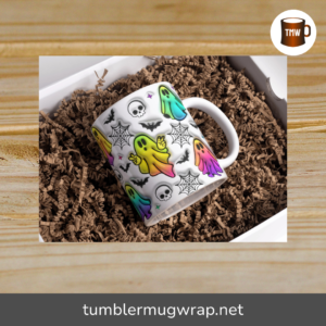 3D Colorful Halloween Ghosts Inflated Mug Wrap, 11oz & 15oz