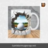 3D Golf Ball Lake Hole Sublimation, 11oz 15oz Skinny Mug Wrap