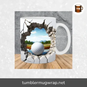 3D Golf Ball Lake Hole Sublimation, 11oz 15oz Skinny Mug Wrap