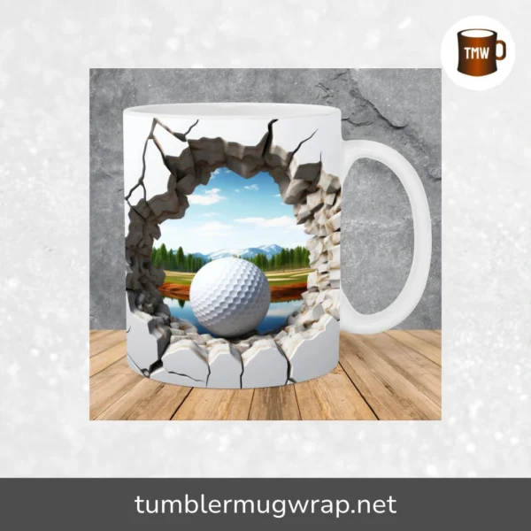 3D Golf Ball Lake Hole Sublimation, 11oz 15oz Skinny Mug Wrap