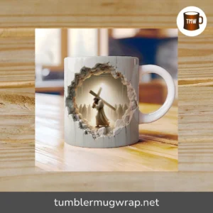 3D Jesus and Cross Hole Wall Cracked Mug Wrap 11oz & 15oz