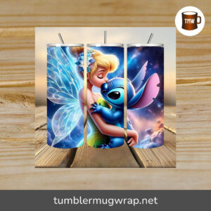 3D Tinkerbell & Stitch 20oz Tumbler Wrap, Princess Sublimation PNG Design