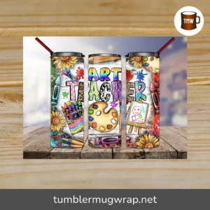 Art Teacher Tumbler PNG, 20oz Skinny Sublimation Design, Back to School Palette Tumbler Wrap