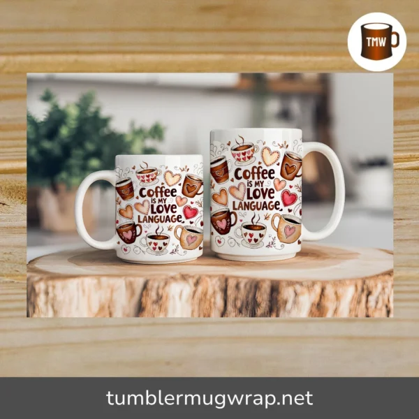 Coffee Is My Love Language PNG, 11oz & 15oz Mug Wrap Sublimation Design