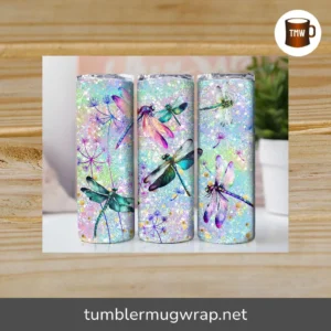 Dragonflies Tumbler Wrap PNG, 20oz Sublimation Tumbler Design