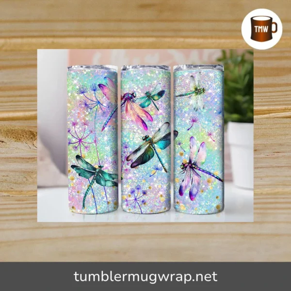 Dragonflies Tumbler Wrap PNG, 20oz Sublimation Tumbler Design