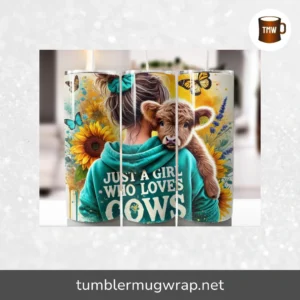 Girl Who Loves Cows Tumbler Wrap PNG, 20oz Skinny Tumbler Sublimation Design