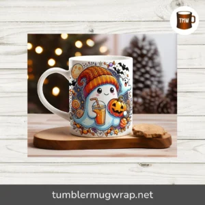 Halloween Spooky Ghost Mug Wrap, 11oz & 15oz Sublimation Design