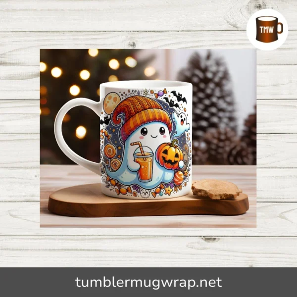 Halloween Spooky Ghost Mug Wrap, 11oz & 15oz Sublimation Design